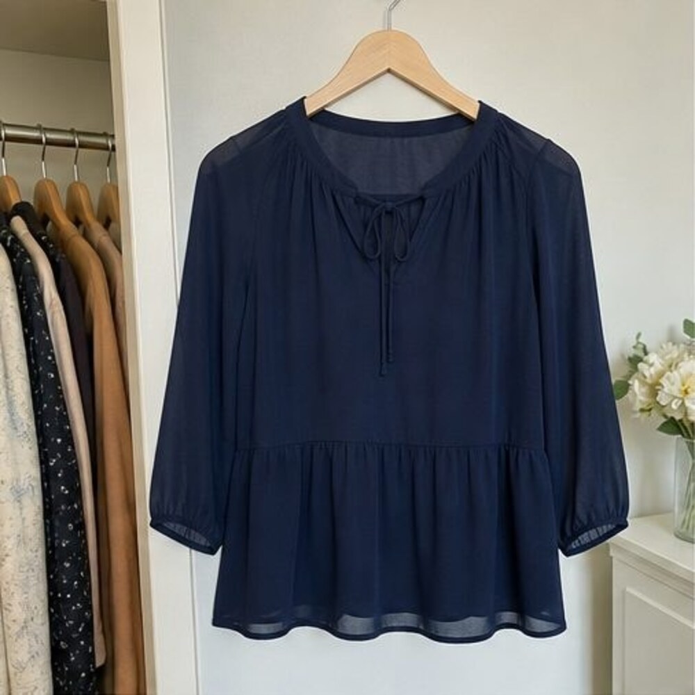 Navy Peplum Top